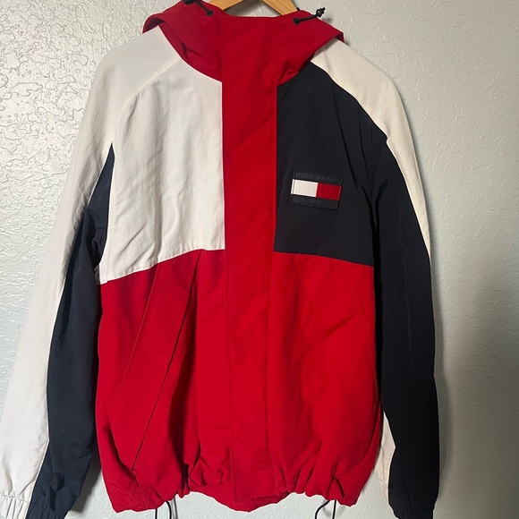 Tommy Hilfiger Men's Red Black and White Windbreaker
